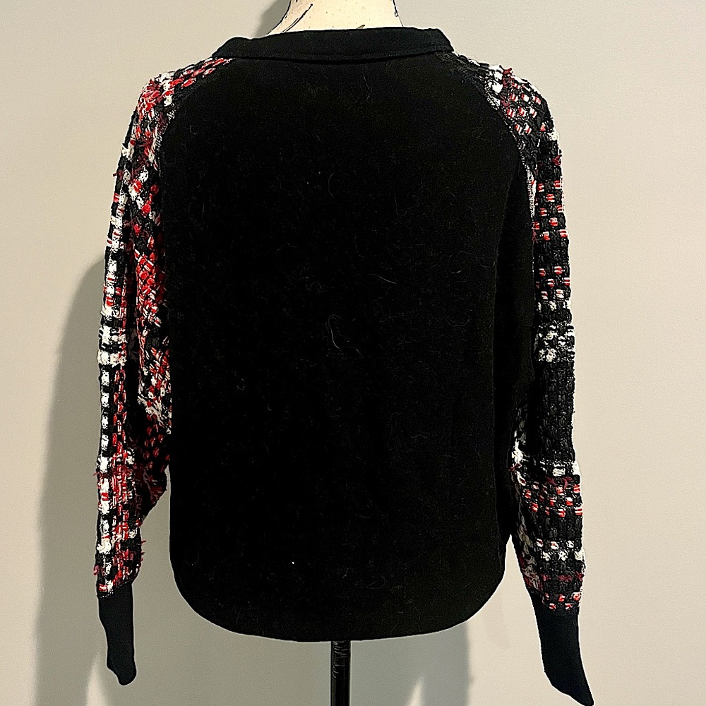 Rag & Bone Linton Racer Sweatshirt with Plaid Tweed Sleeves - Picture 5 of 15
